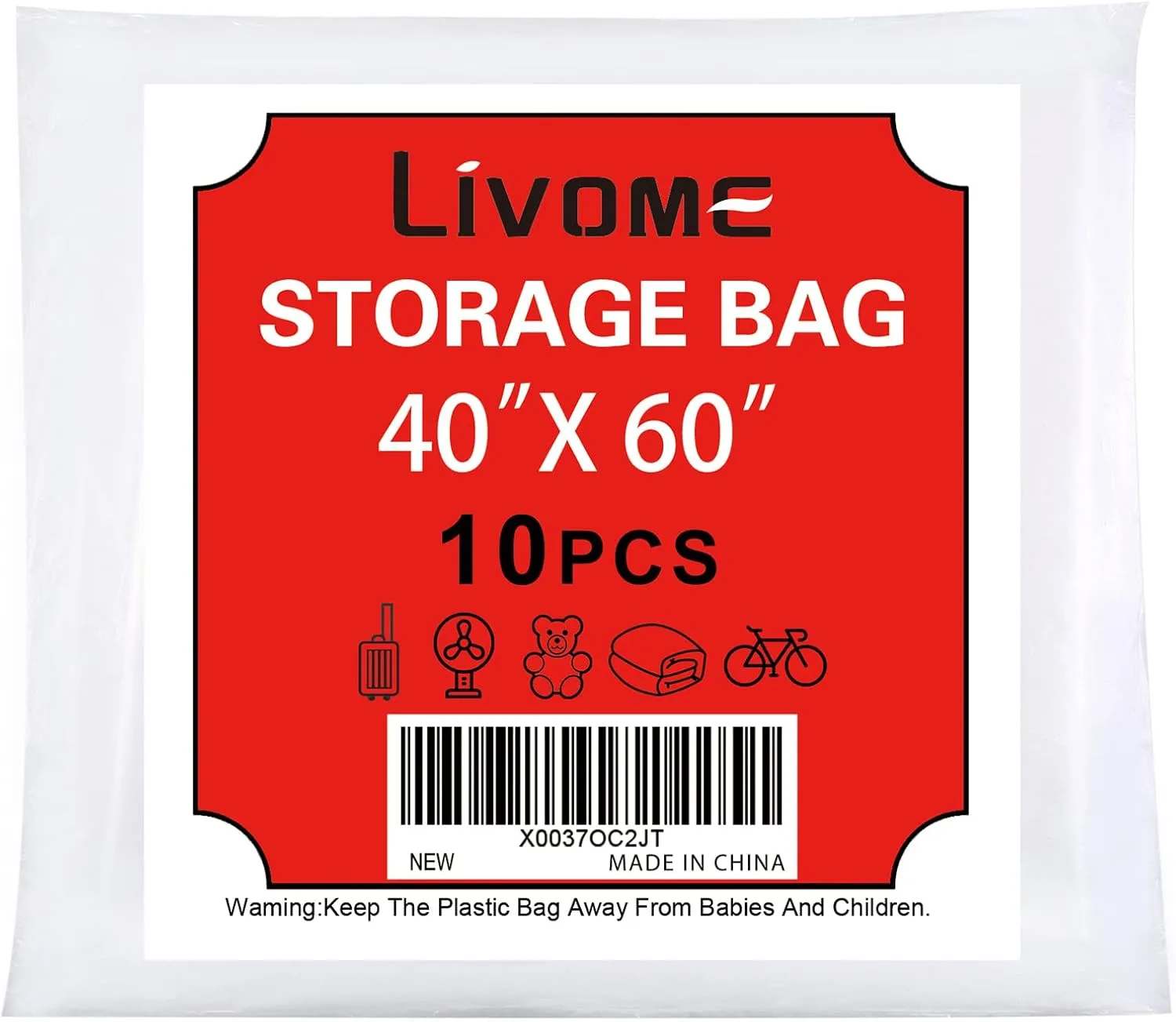 10 Pack 40 * 60 inches Clear Plastic Storage Bags Dustproof Moistureproof Jumbo Moving bag for Blanket Clothes and Big Plush Toys Luggage, Suitcase, Comforter, Chair, Kids Bike,Reusable(2Mil,Flat)