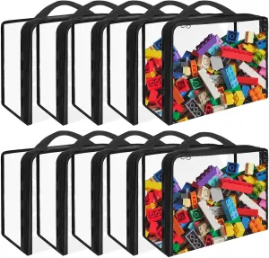 10 Pack Extra Large PVC Toy Storage Bags with Zippered Closure, Portable Toy Organizer for Board Games, Building Blocks, Books