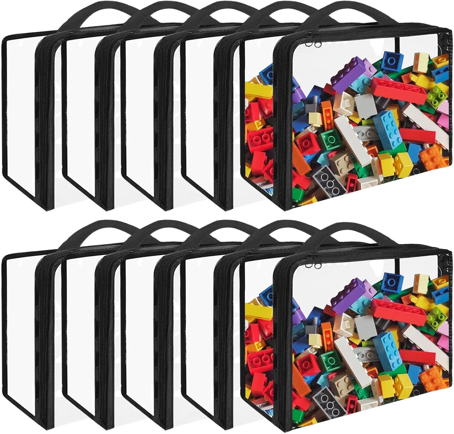 10 Pack Extra Large PVC Toy Storage Bags with Zippered Closure, Portable Toy Organizer for Board Games, Building Blocks, Books