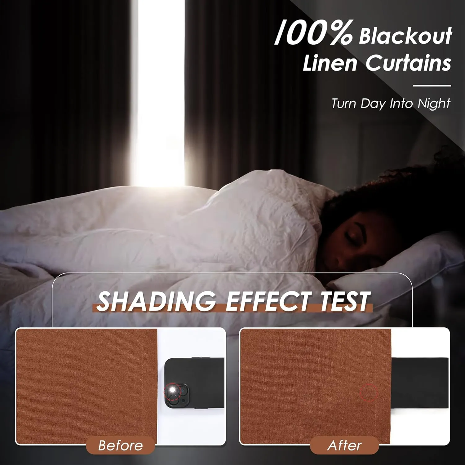 100% Blackout Linen Curtains 84 Inch Length 2 Panels Terracotta Light Blocking Darkening Living Room Curtains 84 Inches Long Elegant Modern Back Tab Pocket Noise Reducing Drapes for Nursery 52X84
