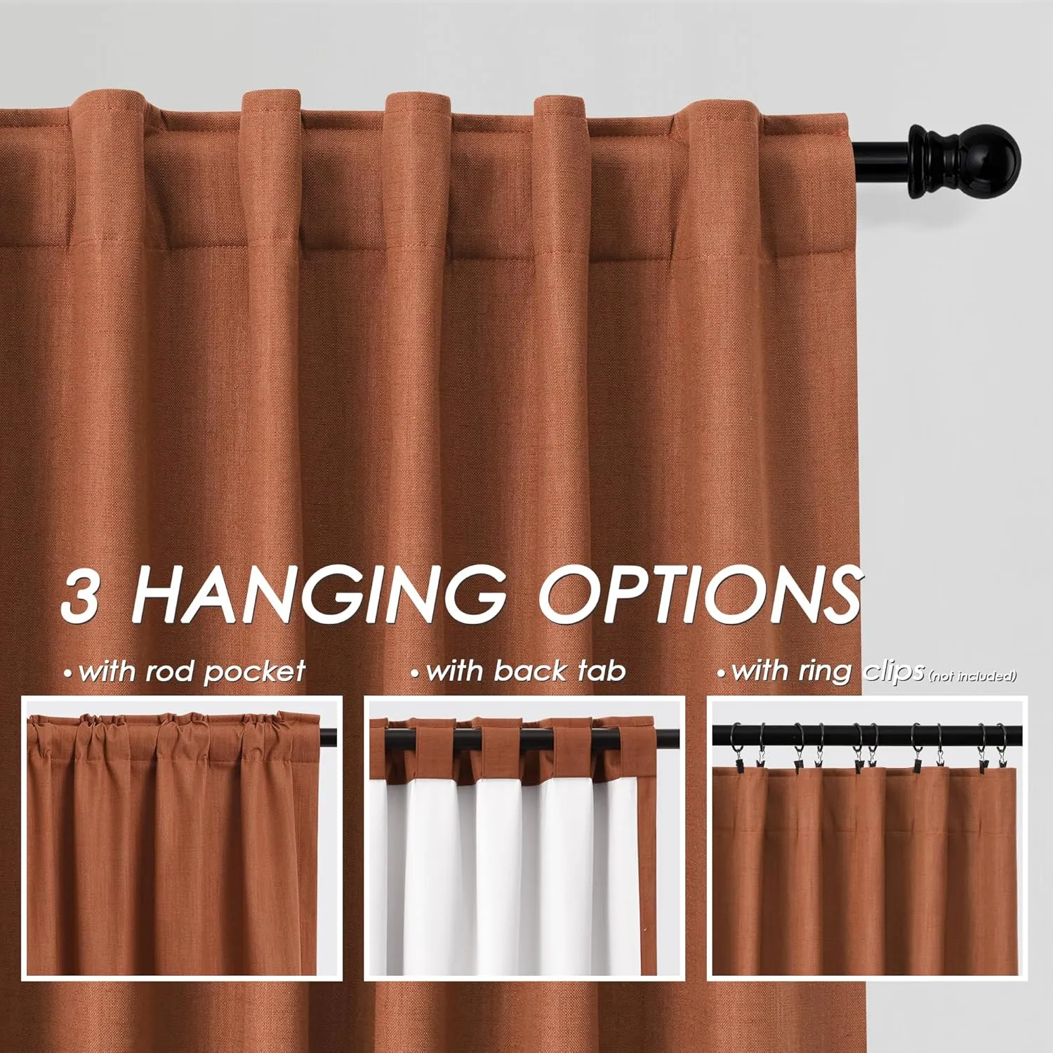100% Blackout Linen Curtains 84 Inch Length 2 Panels Terracotta Light Blocking Darkening Living Room Curtains 84 Inches Long Elegant Modern Back Tab Pocket Noise Reducing Drapes for Nursery 52X84
