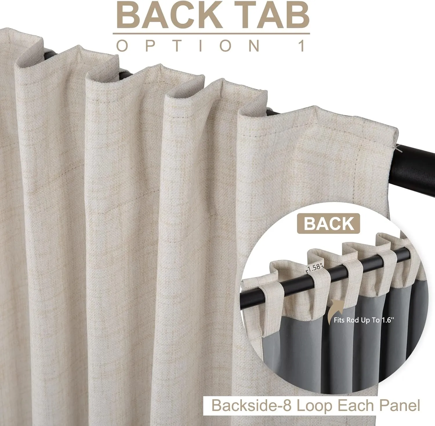 100% Blackout Shield Linen Blackout Curtains for Bedroom 84 Inches Long, Back Tab/Rod Pocket Living Room Drapes, Thermal Insulated Blackout Curtains 2 Panels Set, 50" W x 84" L, Cream