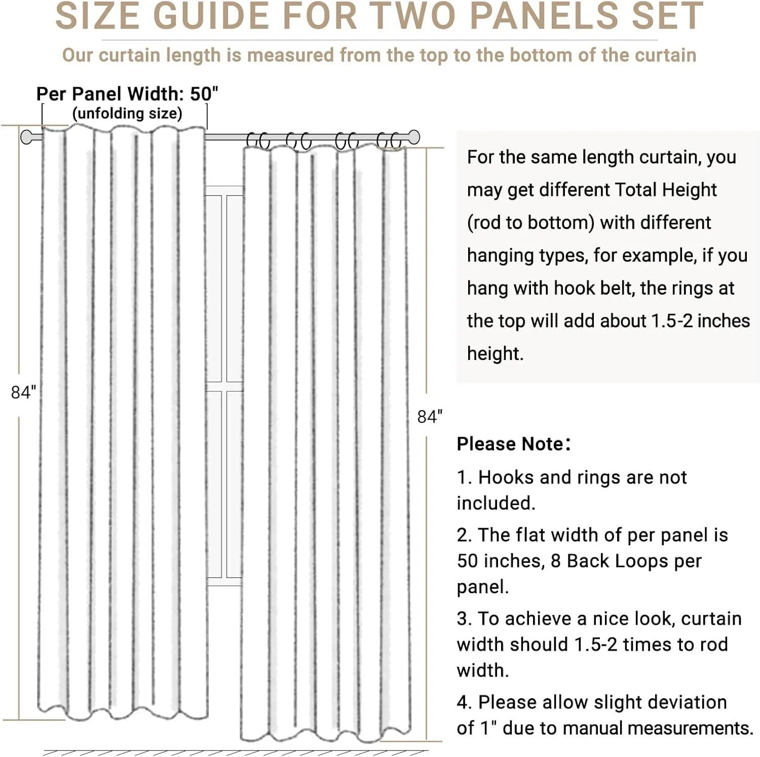 100% Blackout Shield Linen Blackout Curtains for Bedroom 84 Inches Long, Back Tab/Rod Pocket Living Room Drapes, Thermal Insulated Blackout Curtains 2 Panels Set, 50" W x 84" L, Cream