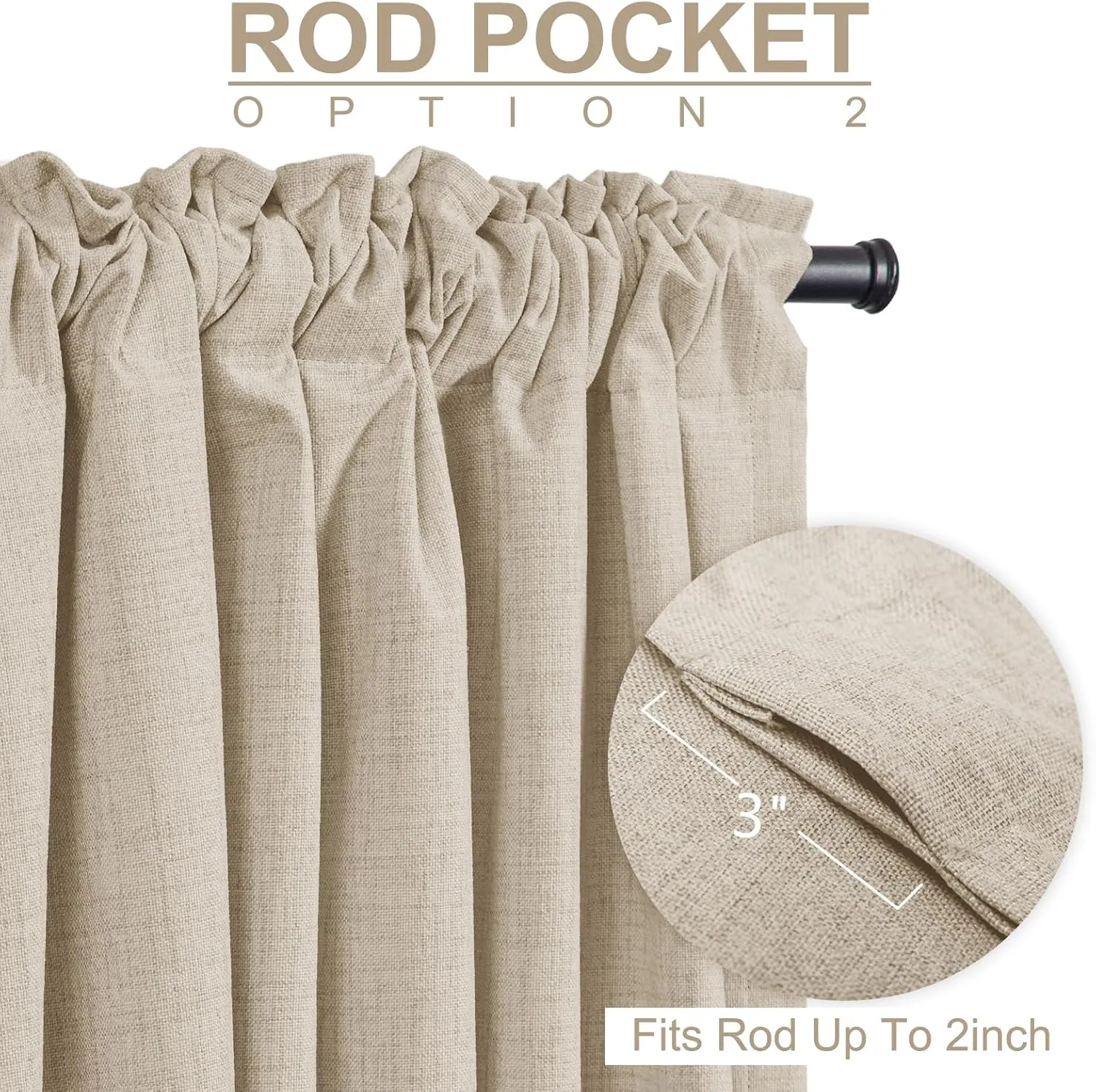 100% Blackout Shield Linen Blackout Curtains for Bedroom 84 Inches Long, Back Tab/Rod Pocket Living Room Drapes, Thermal Insulated Blackout Curtains 2 Panels Set, 50" W x 84" L, Oatmeal