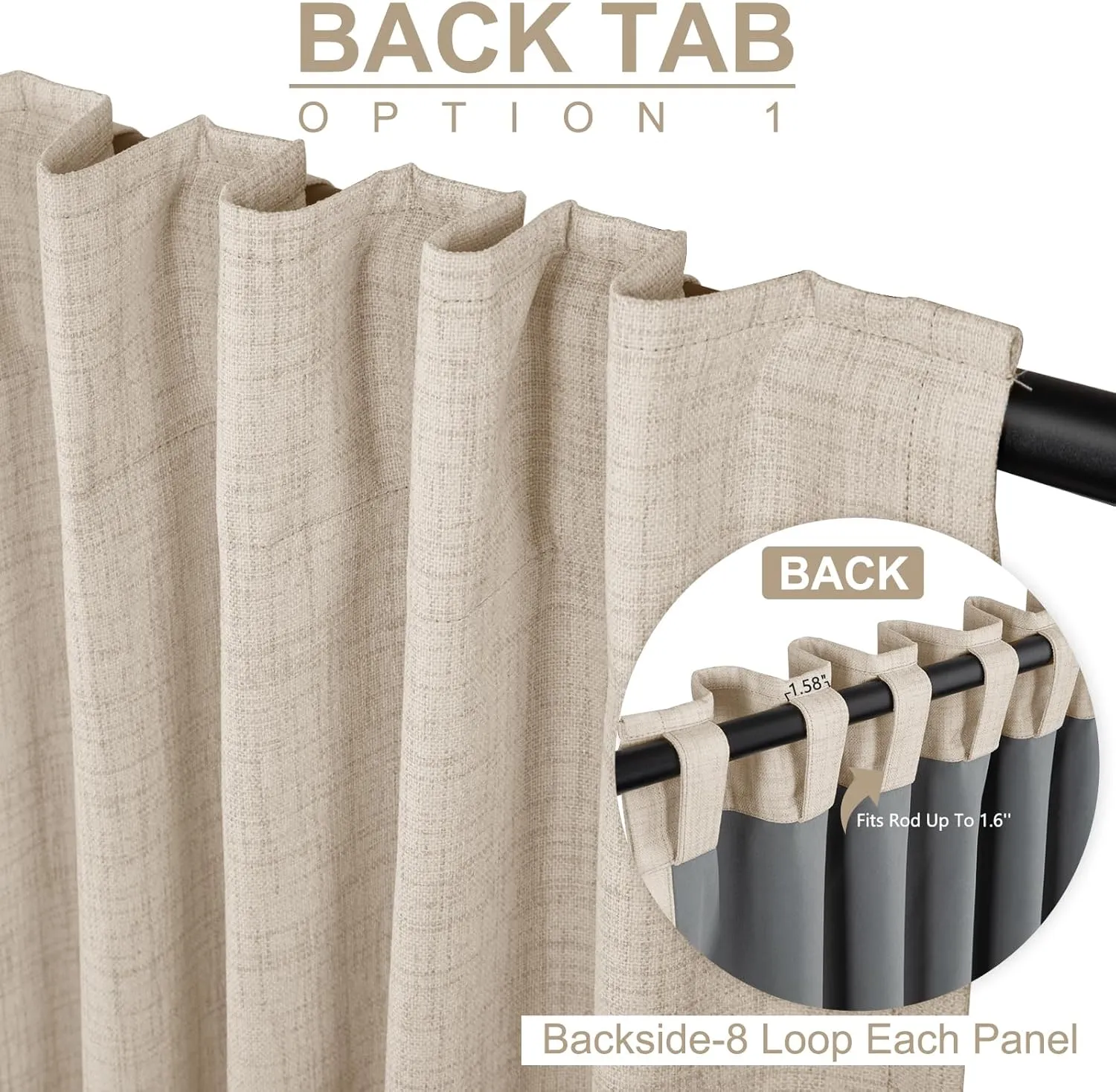 100% Blackout Shield Linen Blackout Curtains for Bedroom 84 Inches Long, Back Tab/Rod Pocket Living Room Drapes, Thermal Insulated Blackout Curtains 2 Panels Set, 50" W x 84" L, Oatmeal