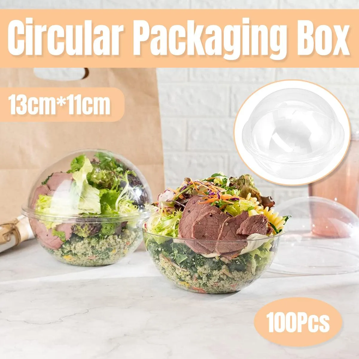 100pcs Transparent Round Ball Packing Box Cake Candy Baking Storage Container