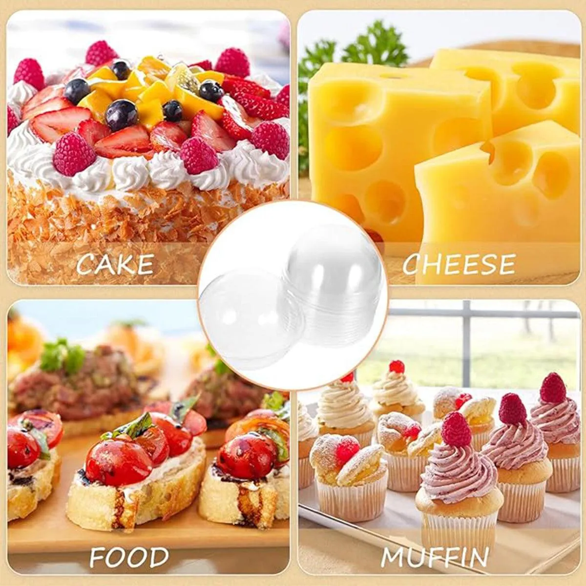 100pcs Transparent Round Ball Packing Box Cake Candy Baking Storage Container