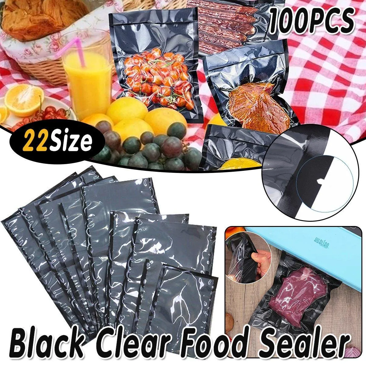 100pcs Transparent Vacuum Bags Air Compression Sealed Food Packaging