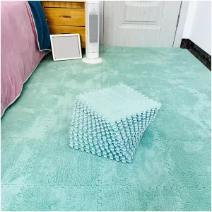 10pcs Plush Eva Foam Floor Mats Set 24x24 in Fluffy Interlocking Carpet Tiles with Border Soft Puzzle Play Mat for Parlor Bedroom(Size:60x60x1cm,Color:Green)