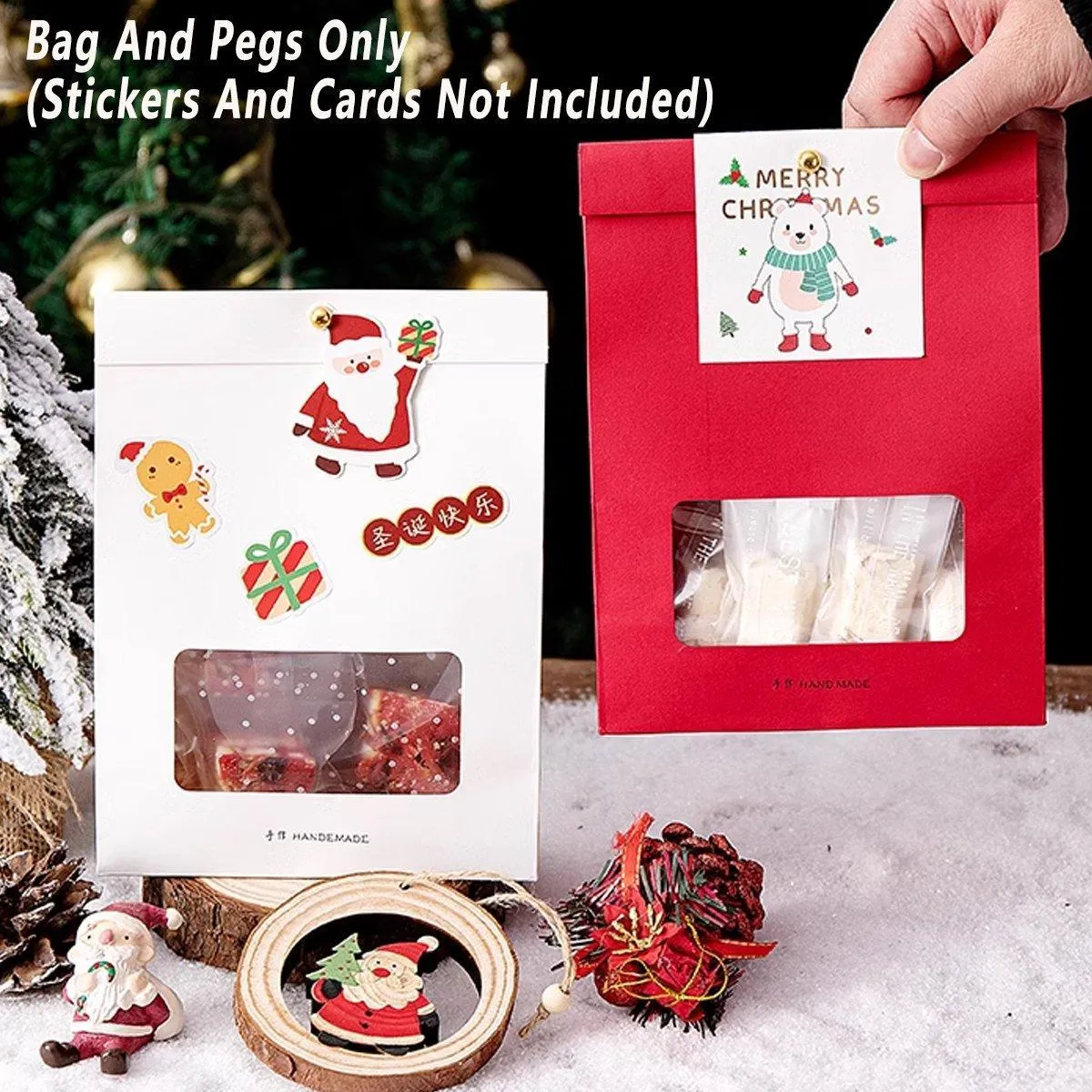 10PCS Snowflake Kraft Paper Candy Bag with Window Biscuit Self Standing Food Bag