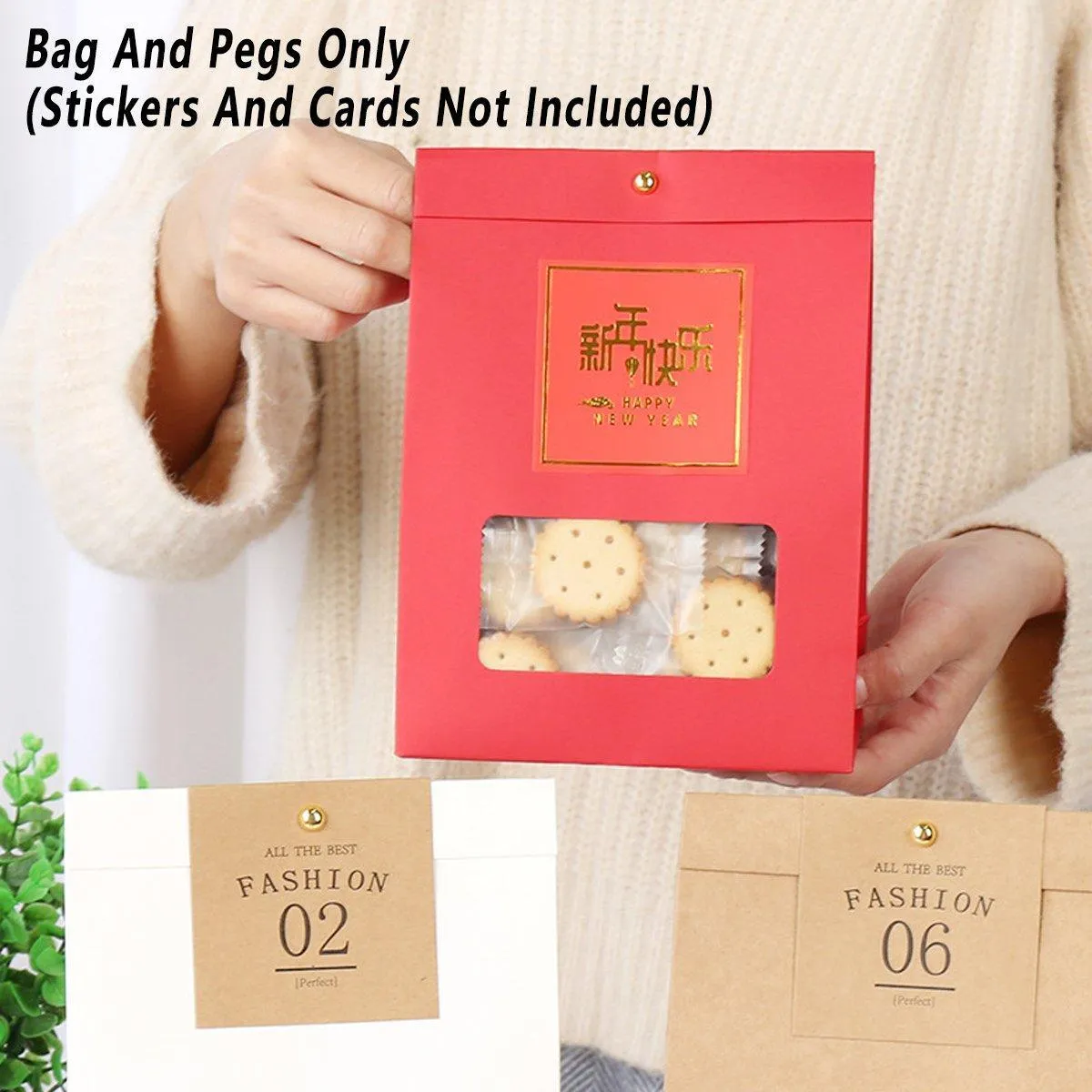10PCS Snowflake Kraft Paper Candy Bag with Window Biscuit Self Standing Food Bag