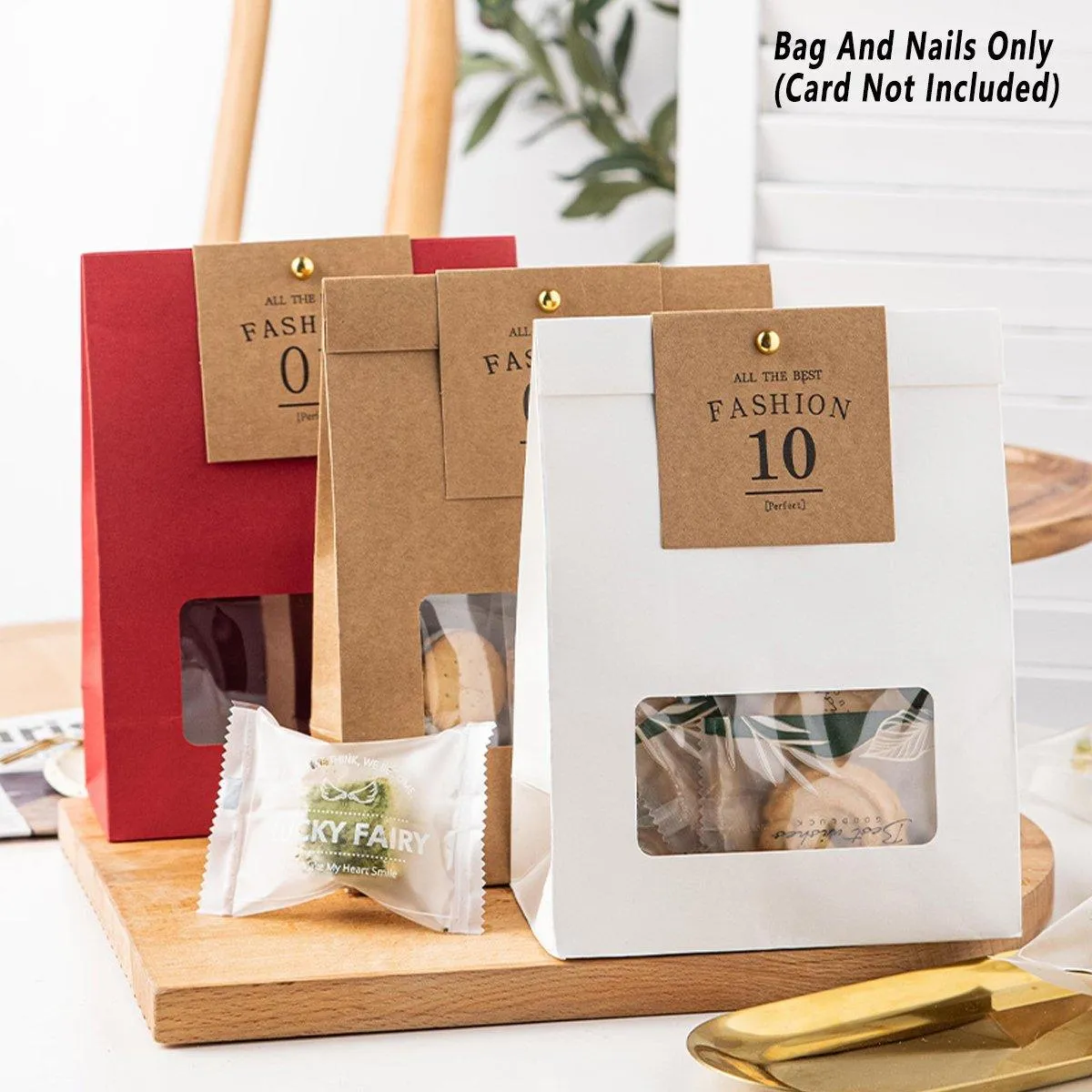 10PCS Snowflake Kraft Paper Candy Bag with Window Biscuit Self Standing Food Bag