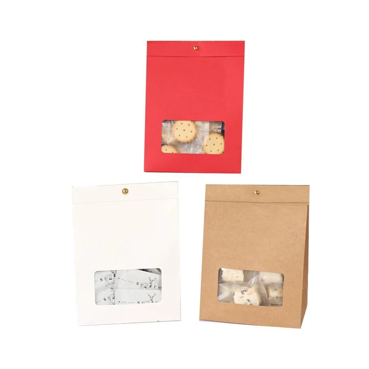 10PCS Snowflake Kraft Paper Candy Bag with Window Biscuit Self Standing Food Bag