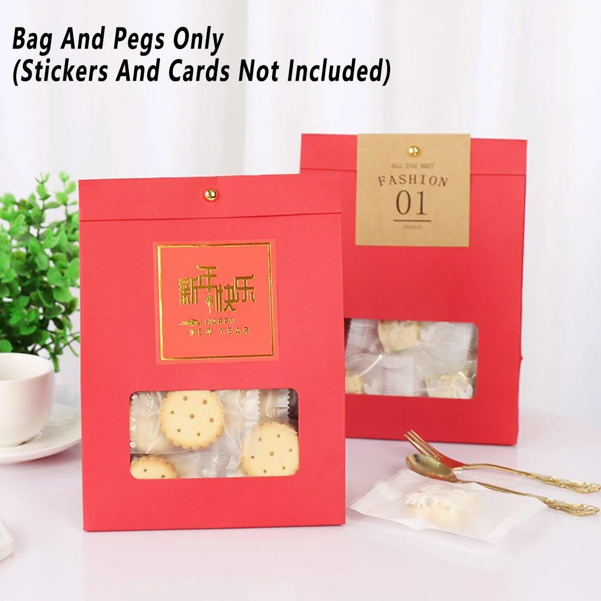 10PCS Snowflake Kraft Paper Candy Bag with Window Biscuit Self Standing Food Bag