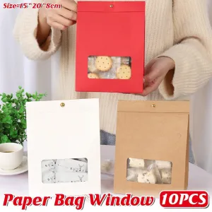 10PCS Snowflake Kraft Paper Candy Bag with Window Biscuit Self Standing Food Bag