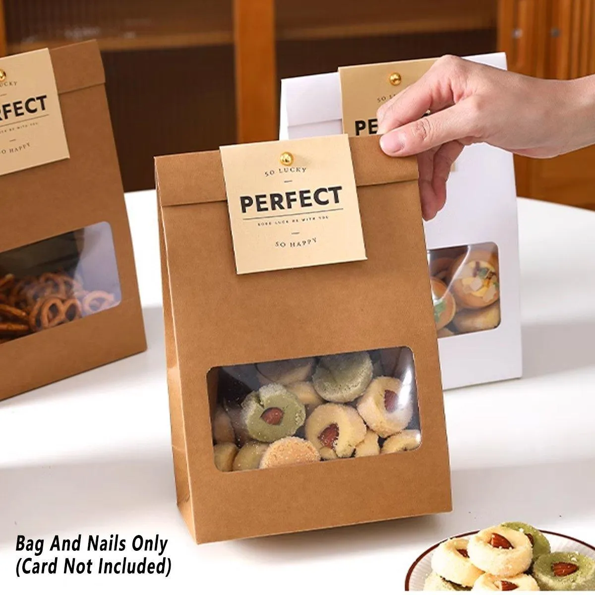 10PCS Snowflake Kraft Paper Candy Bag with Window Biscuit Self Standing Food Bag