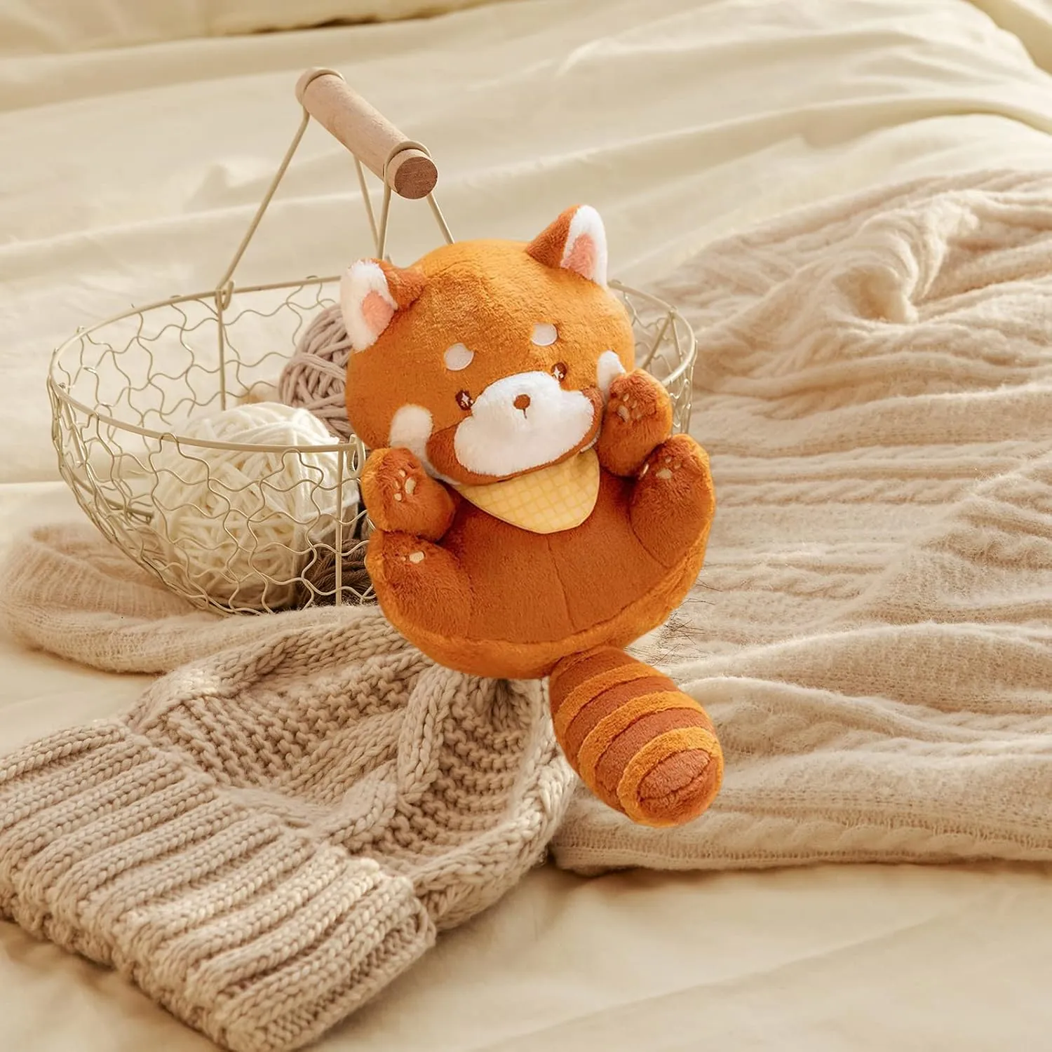 11.8'' Kawaii Red Panda Stuffed Animal Plush Pillow Toy with Detachable Scarf Ailurus Fulgens Plushie Doll Toys Home Decor