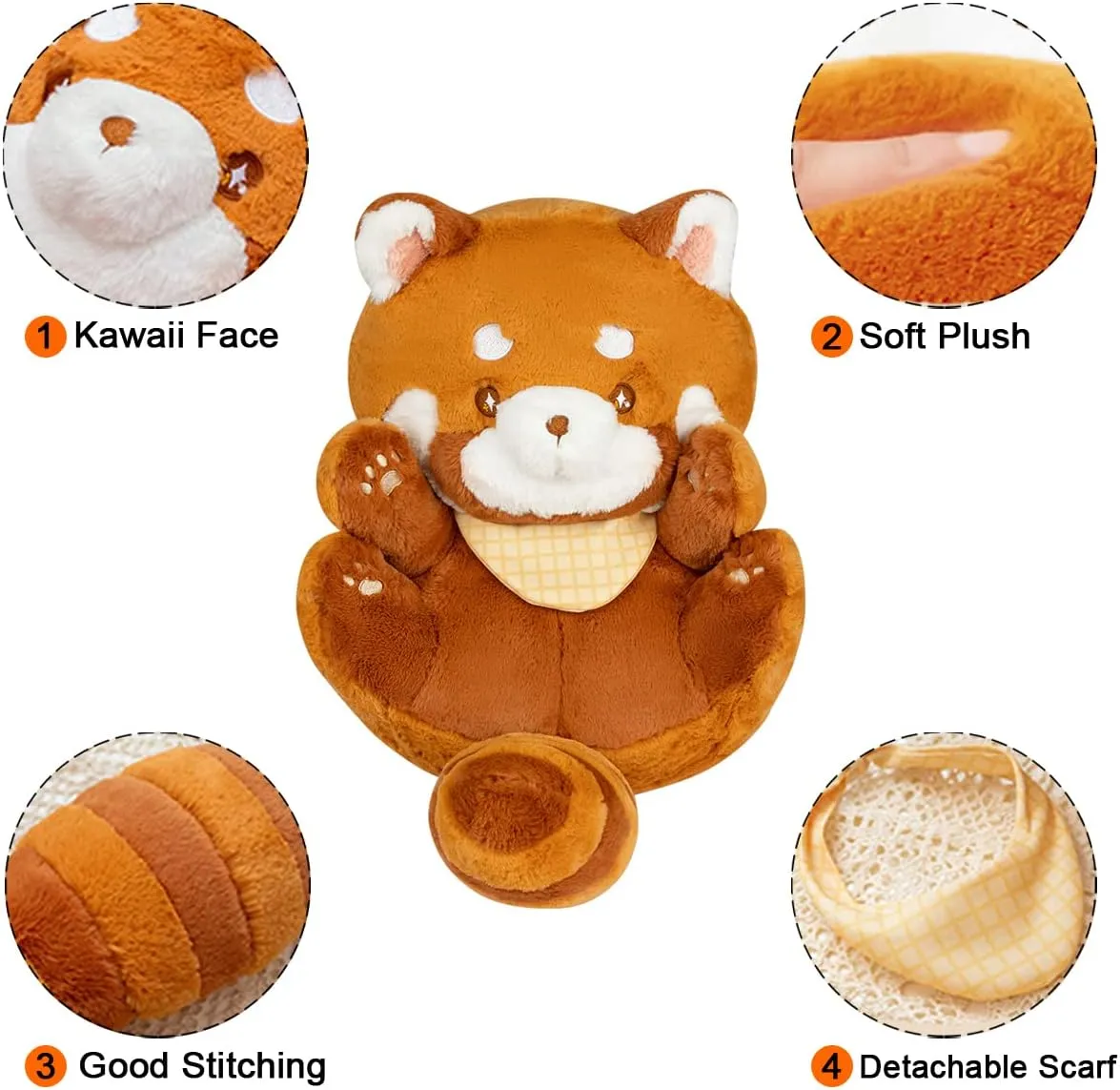 11.8'' Kawaii Red Panda Stuffed Animal Plush Pillow Toy with Detachable Scarf Ailurus Fulgens Plushie Doll Toys Home Decor