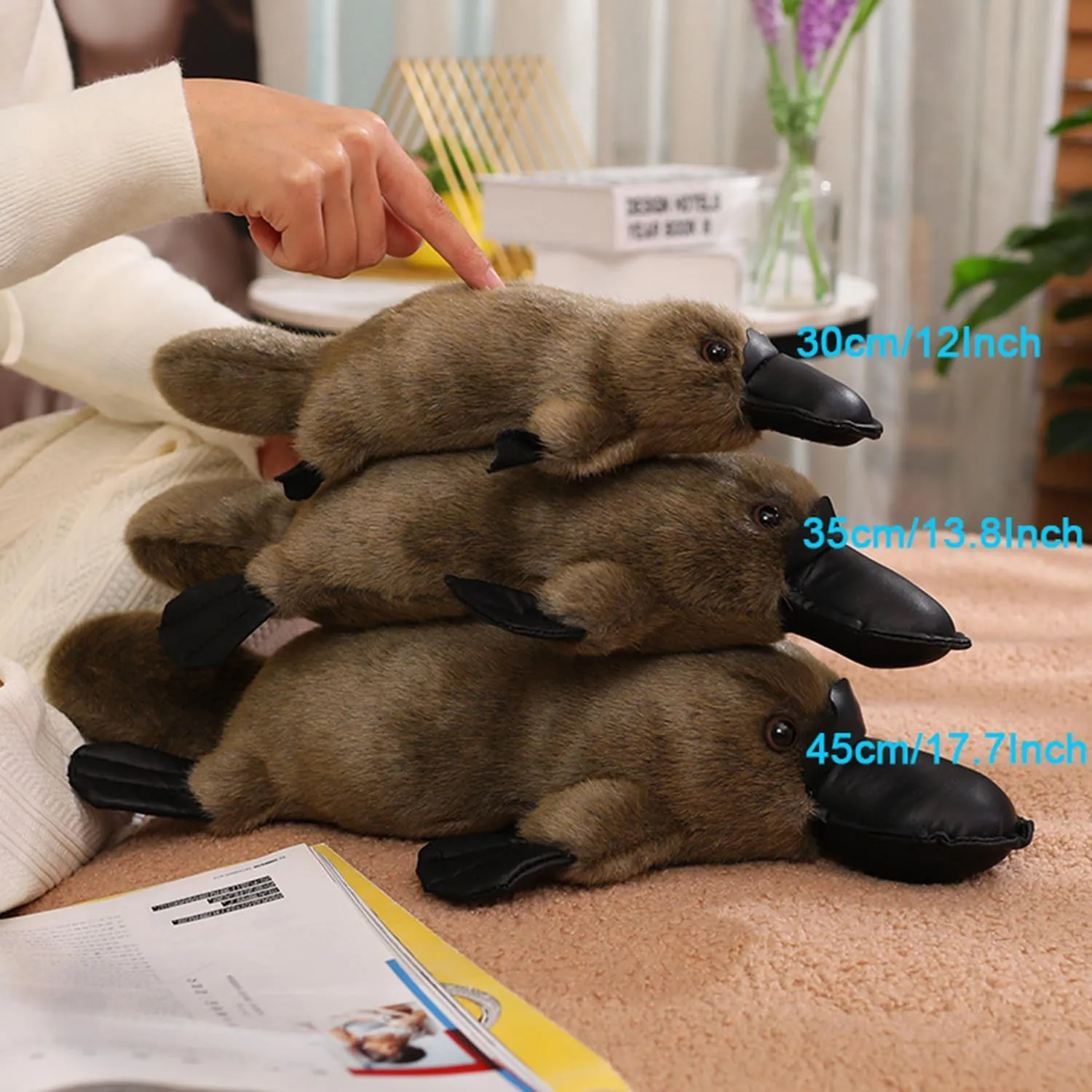 12 Inch Fluffy Realistic Look Stuffed Platypus Soft Plush Figure Toys Kawaii Platypus Plushies Duckbill Gift for Kids and Lovers (Coffee)