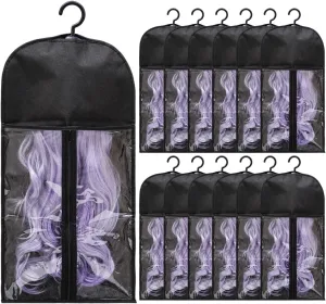 12PCS Hair Extension Holder Wig Storage Bags with Hanger for Multiple Wigs, Dust-proof Wig Hanger Hair Extension Storage Wig Bags for Hair Extensions, Wigs & Accessories