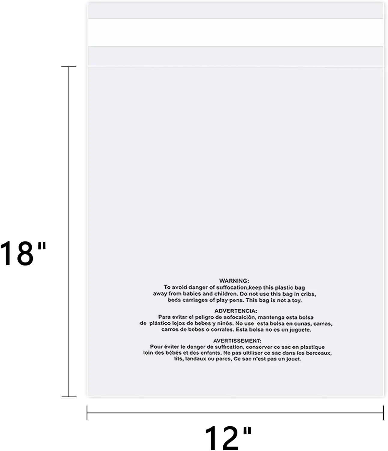 12" x 18" (100 Count) Self Seal Clear Poly Bags with Suffocation Warning for Packaging, Shipping, Clothing, Shirts & FBA - Resealable Adhesive