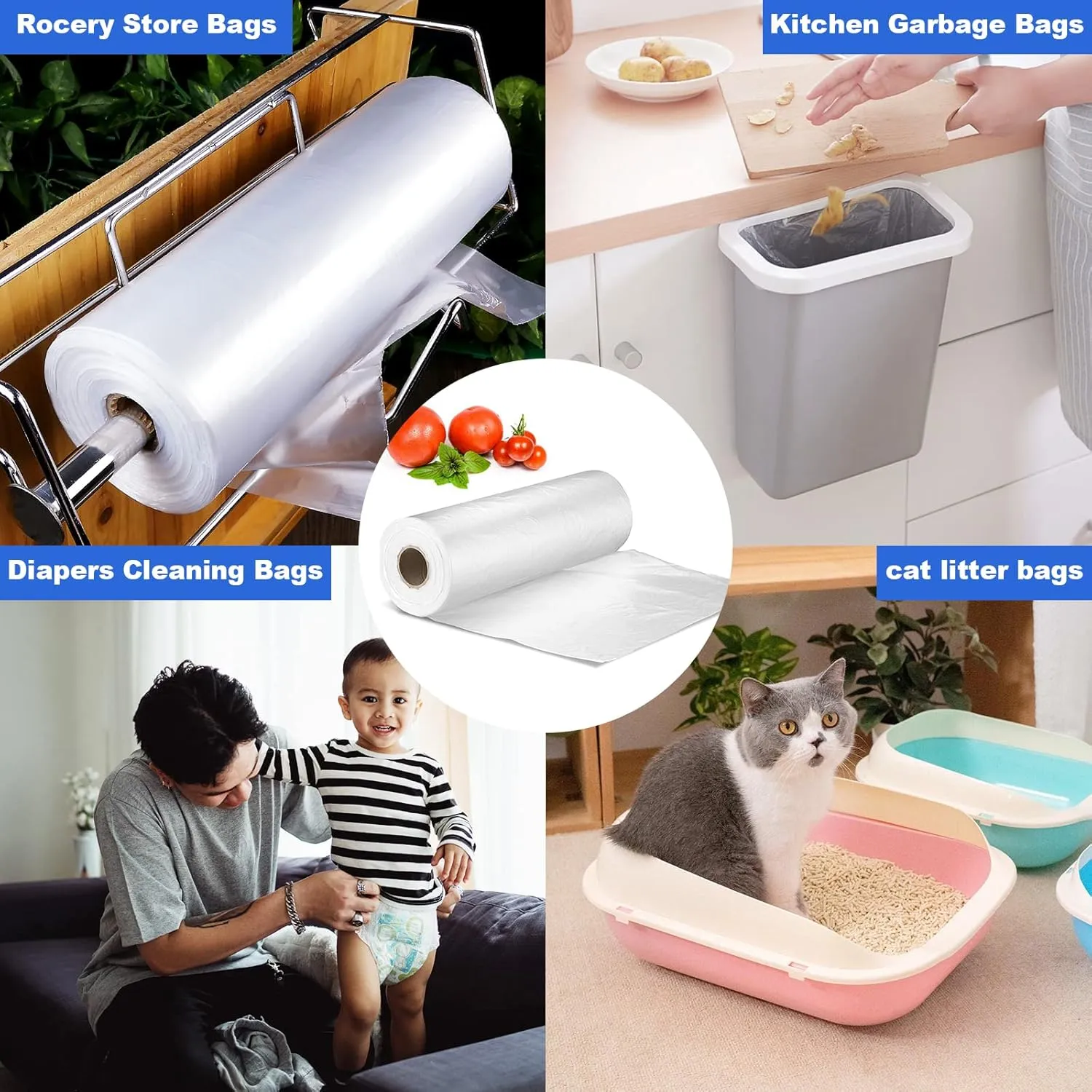 12x16 Plastic Produce Bags on a Roll - Clear Plastic Bags for Food, Vegetable, Fruits, Bread, Pet Bags and Grocery Clear Bag- 350 Bags/roll (12''x16'', 20 Rolls)