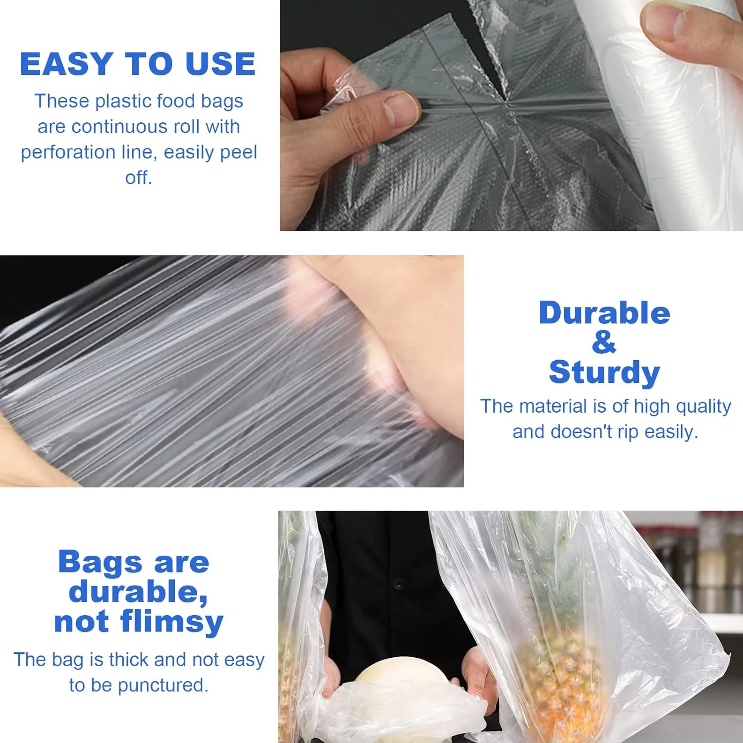 12x16 Plastic Produce Bags on a Roll - Clear Plastic Bags for Food, Vegetable, Fruits, Bread, Pet Bags and Grocery Clear Bag- 350 Bags/roll (12''x16'', 20 Rolls)