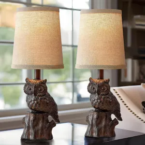 14.25" Small Table Lamps Set of 2 Table Lamps for Living Room Bedroom Owl Lamps for Home Decor Rustic Farmhouse Lamp Vintage Bedside Table Lamp Resin Lamp Retro Nightstand Lamp, Brown
