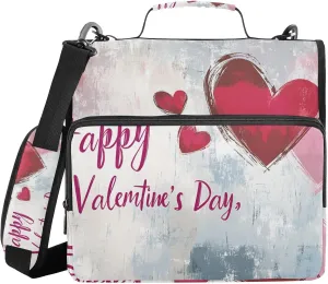 1.5-Inch 3-Rings Binder Organizer with Handle and Removable Shoulder Strap Waterproof Portable Home Travel Safe Storage Bag Suitable for Middle School Happy Valentine's Vintage Heart