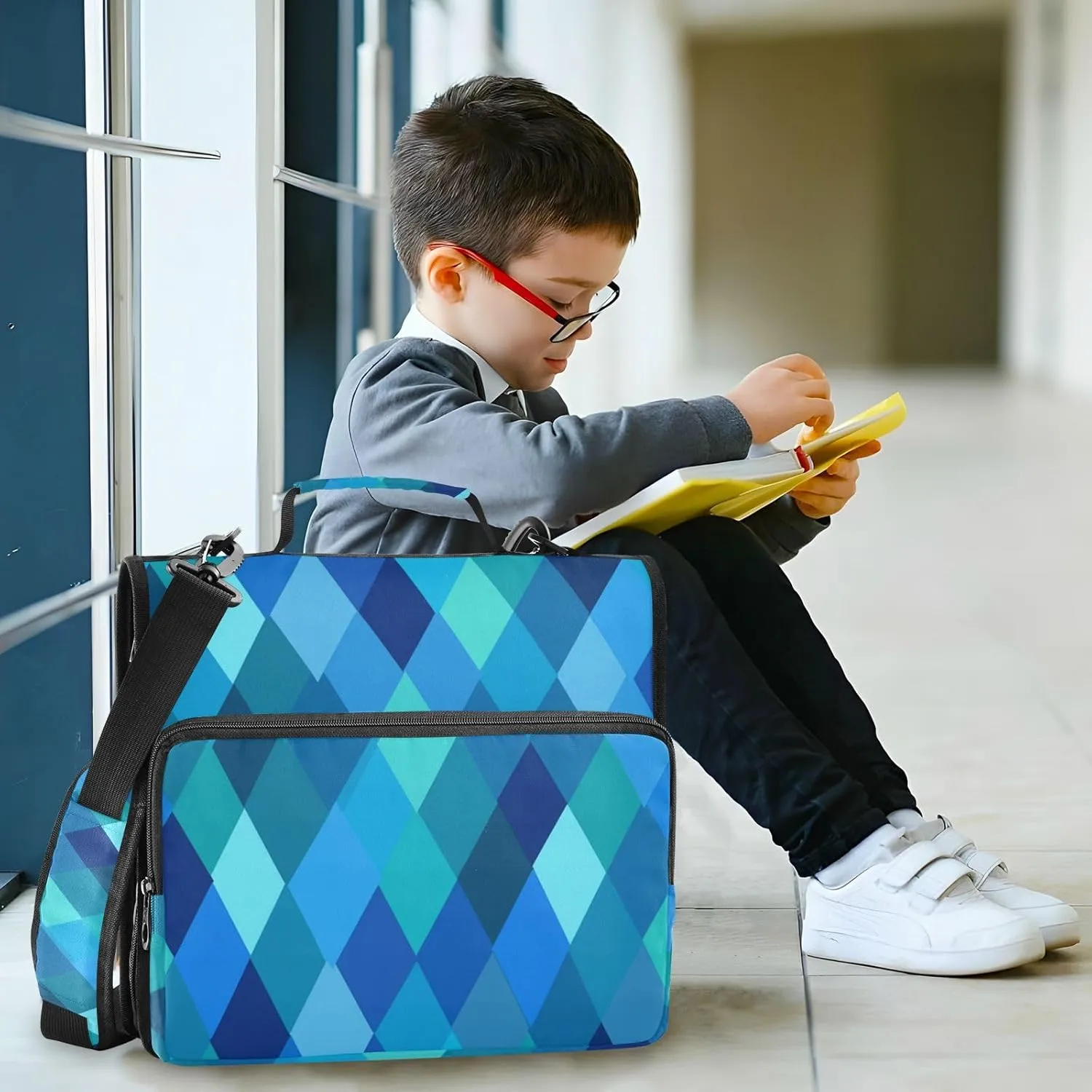 1.5 Inch 3 Rings Binder with Zipper with Handle and Removable Shoulder Strap Easy to Carry Portable Home Travel Safe Storage Bag for Office School Teal Royal Blue Rhomboid