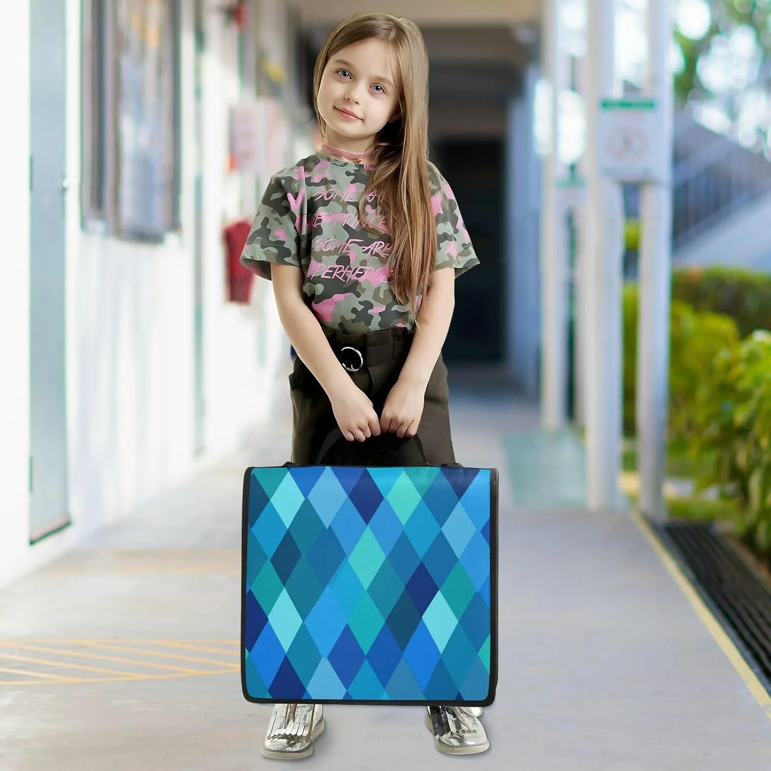 1.5 Inch 3 Rings Binder with Zipper with Handle and Removable Shoulder Strap Easy to Carry Portable Home Travel Safe Storage Bag for Office School Teal Royal Blue Rhomboid