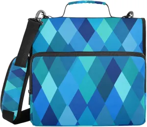 1.5 Inch 3 Rings Binder with Zipper with Handle and Removable Shoulder Strap Easy to Carry Portable Home Travel Safe Storage Bag for Office School Teal Royal Blue Rhomboid