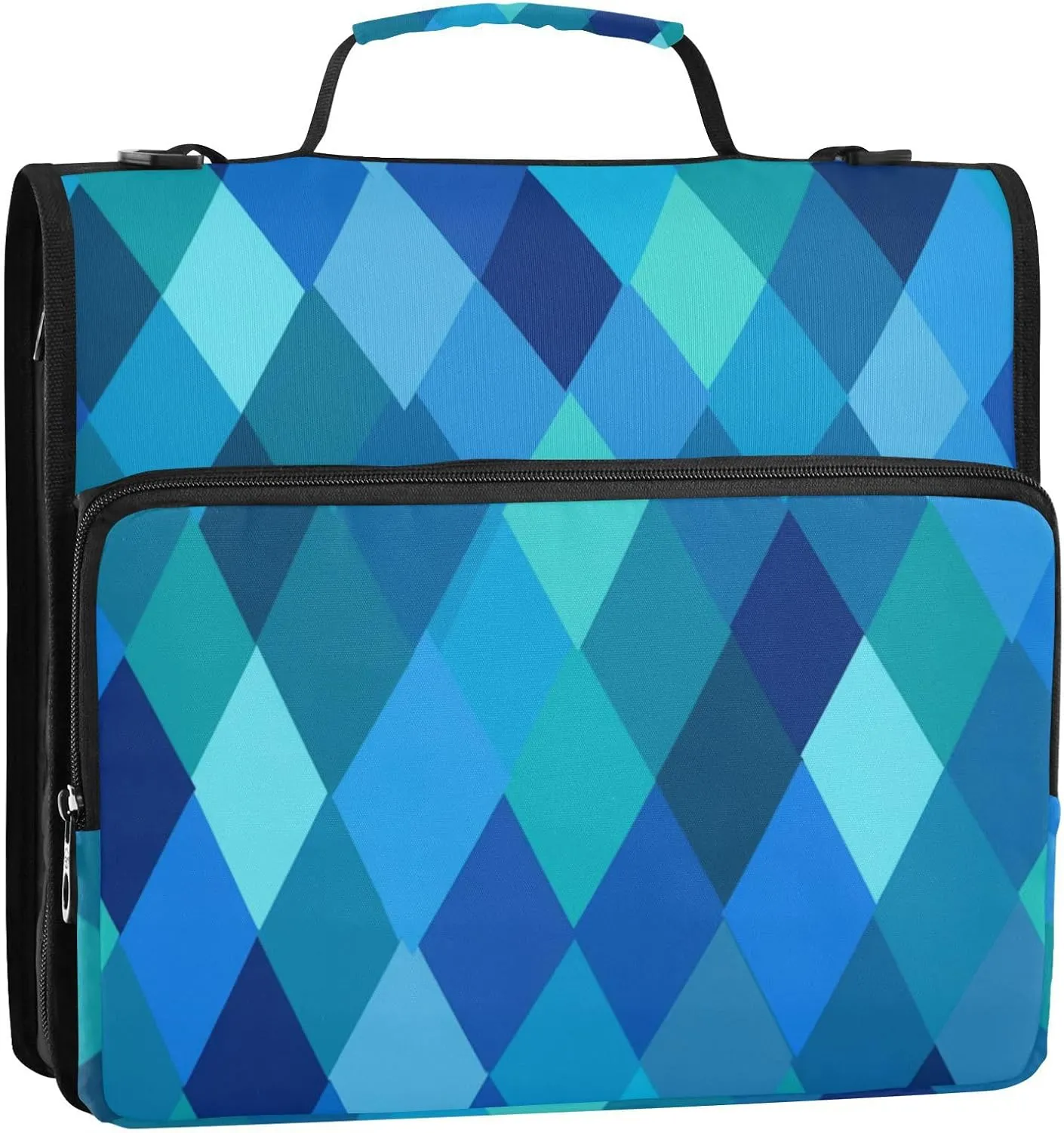 1.5 Inch 3 Rings Binder with Zipper with Handle and Removable Shoulder Strap Easy to Carry Portable Home Travel Safe Storage Bag for Office School Teal Royal Blue Rhomboid