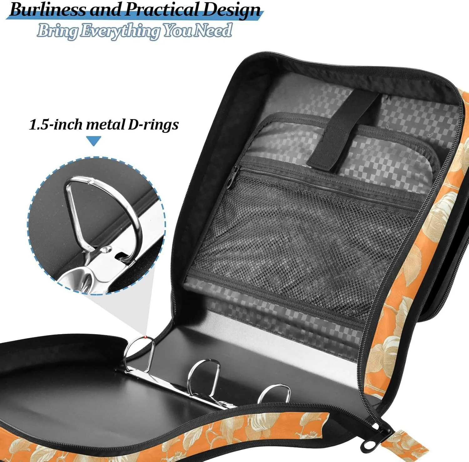 1.5-Inch 3-Rings Organizer Binder with Shoulder Strap Includes Zip Pocket Portable Home Travel Safe Storage Bag Suitable for Middle School Beauty Cape Gooseberry Fruit