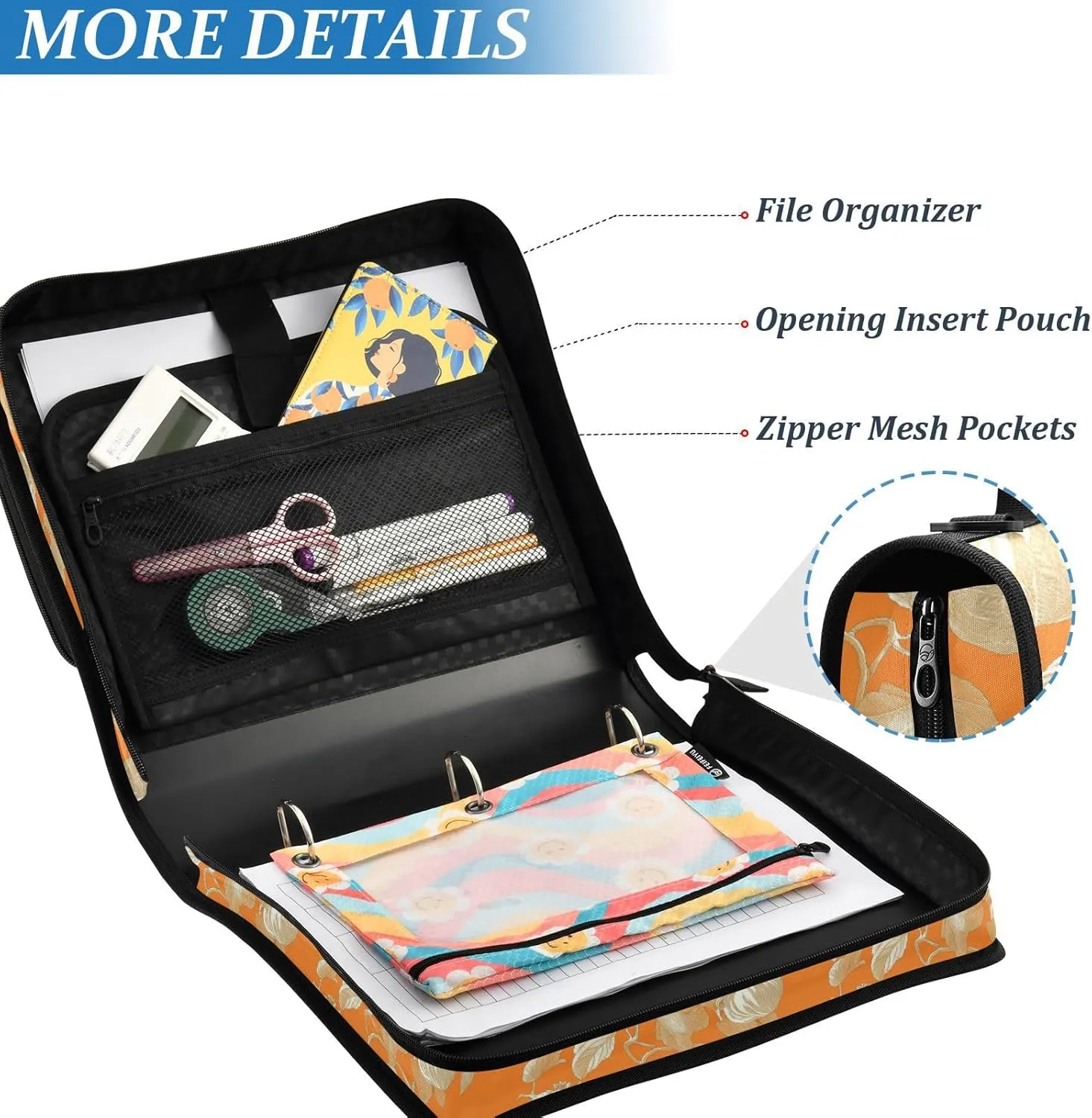 1.5-Inch 3-Rings Organizer Binder with Shoulder Strap Includes Zip Pocket Portable Home Travel Safe Storage Bag Suitable for Middle School Beauty Cape Gooseberry Fruit