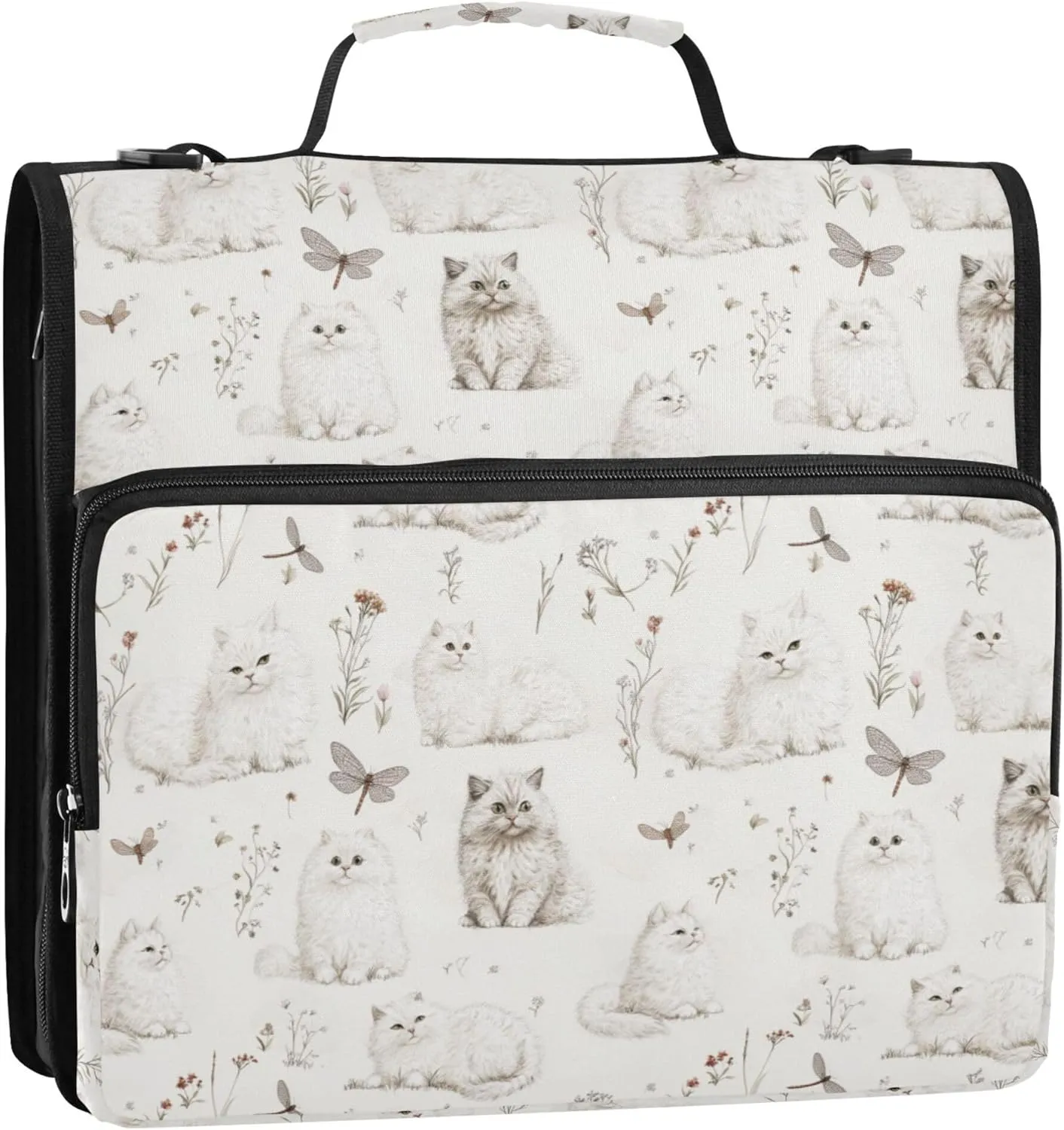 1.5-Inch 3-Rings Zipper Binder with Handle and Removable Shoulder Strap Includes Zip Pocket Documents Files Storage Bag for School and Office Mighty Selkirk Rex Cats White