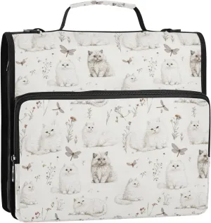 1.5-Inch 3-Rings Zipper Binder with Handle and Removable Shoulder Strap Includes Zip Pocket Documents Files Storage Bag for School and Office Mighty Selkirk Rex Cats White