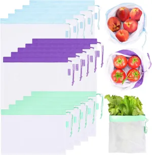 15-Pack ​Reusable Produce Bags & ​Vegetable Bags – Heavy Duty ​Washable Mesh Grocery Bag with Drawstring Closure, Eco-Friendly Storage for Farmers Market, Groceries, Beach & Fridge (L, M, S)