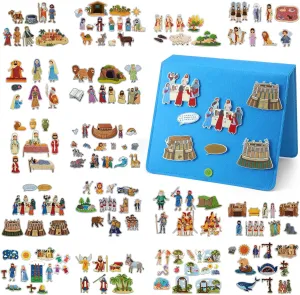 16 Pack Felt Board Story Sets Flannel Felt Story Board Pieces with a Multi Functional Pieces Storage Binder and 16 Pcs Pocket for Activities Time(Bible Stories)