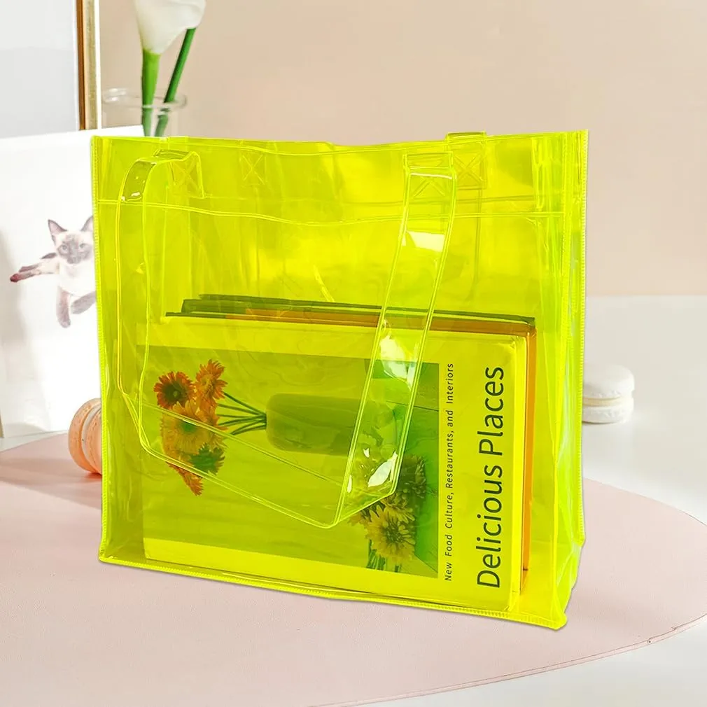 1pcs Waterproof Large Transparent Pvc Shopping Clear Tote Bag with Handles Clear Tote Bags for Work Beach，Sports