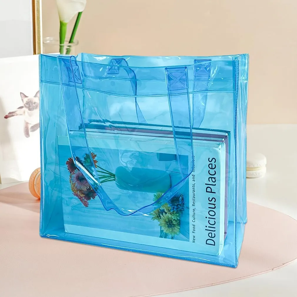 1pcs Waterproof Large Transparent Pvc Shopping Clear Tote Bag with Handles Clear Tote Bags for Work Beach，Sports