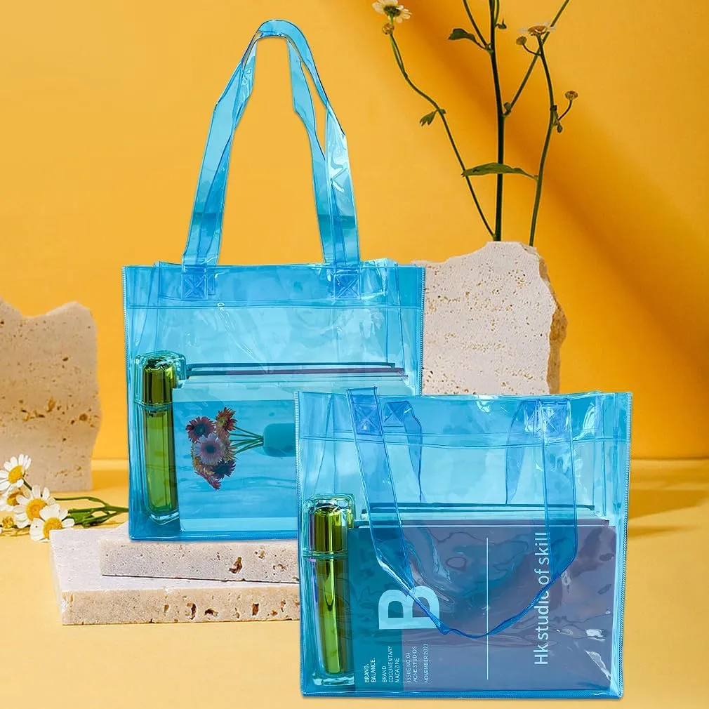 1pcs Waterproof Large Transparent Pvc Shopping Clear Tote Bag with Handles Clear Tote Bags for Work Beach，Sports