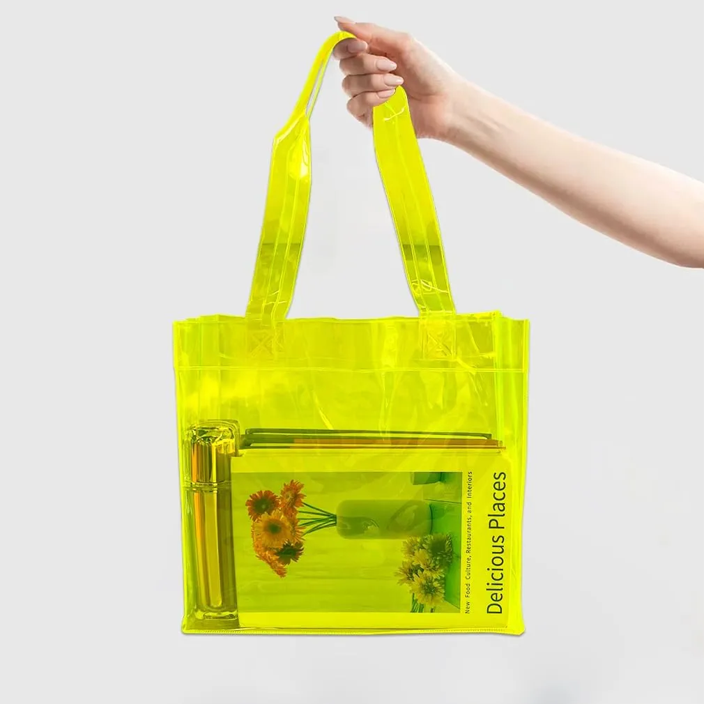 1pcs Waterproof Large Transparent Pvc Shopping Clear Tote Bag with Handles Clear Tote Bags for Work Beach，Sports