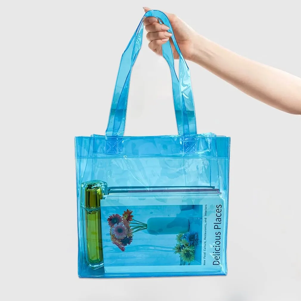 1pcs Waterproof Large Transparent Pvc Shopping Clear Tote Bag with Handles Clear Tote Bags for Work Beach，Sports