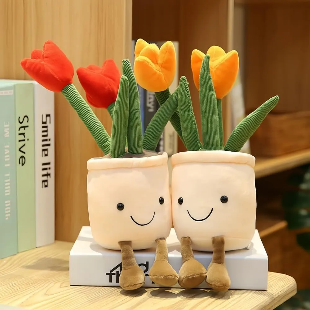 2 Pack 13.8" Soft Plant Plush Toy Stuffed Animals Succulents Plush Pillow Decor Plant Throw Plushie Pillow Doll Gift for Kids Boys Girls,Red Orange (Red Orange)