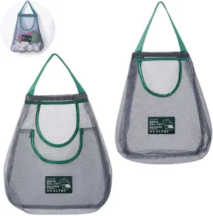 2 Pack Hanging Mesh Storage Bags (Single   Dual Pocket) Reusable Produce Bags for Kitchen Storage Fruits, Onions, Garlic & Vegetables, Breathable Shopping Storage Handbag