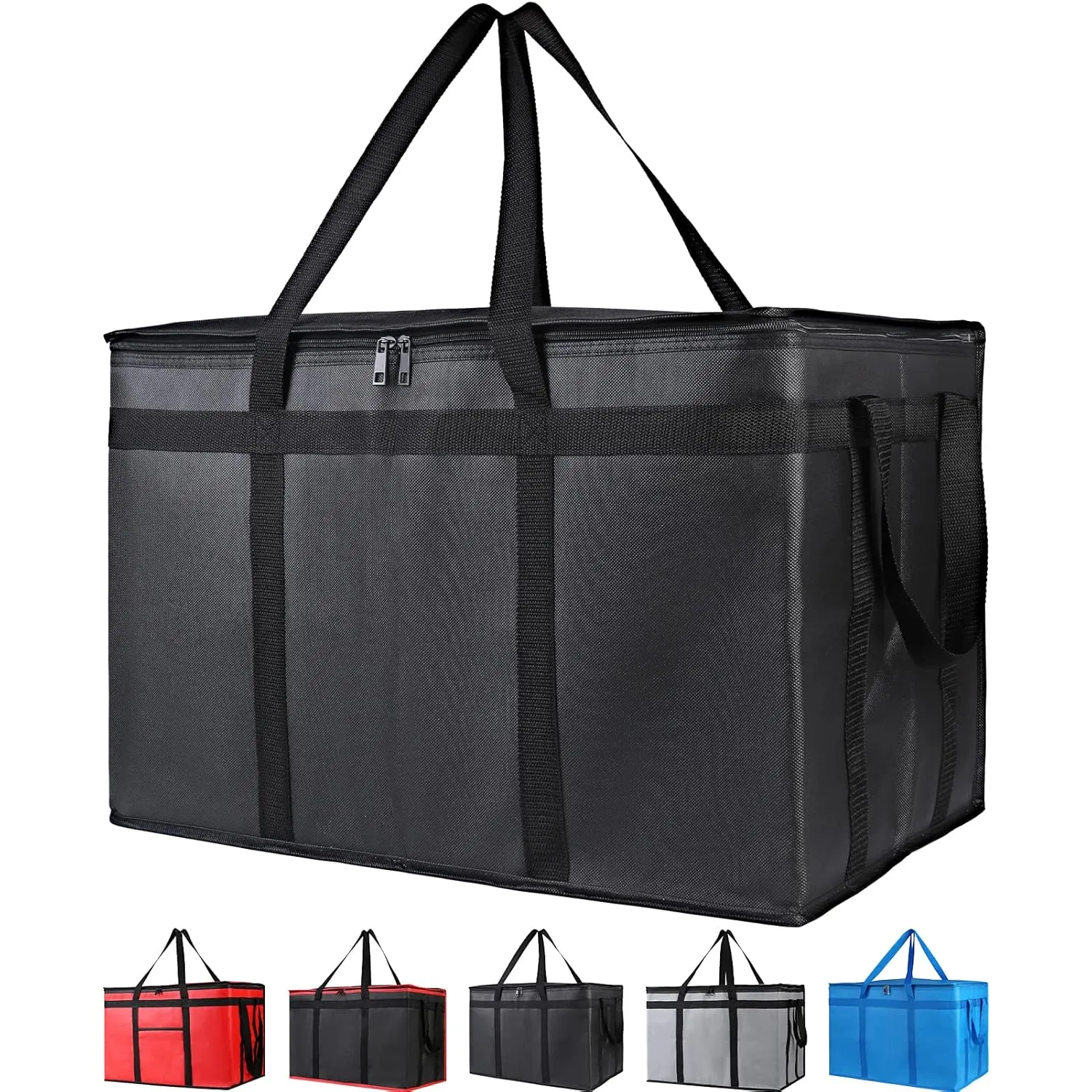 2-Pack Insulated Food Delivery Bag for Hot and Cold Meal, XXXL, Black, Grocery Tote Insulation Bag for Catering, Large Pizza Warmer