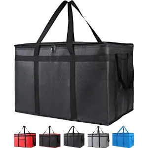 2-Pack Insulated Food Delivery Bag for Hot and Cold Meal, XXXL, Black, Grocery Tote Insulation Bag for Catering, Large Pizza Warmer
