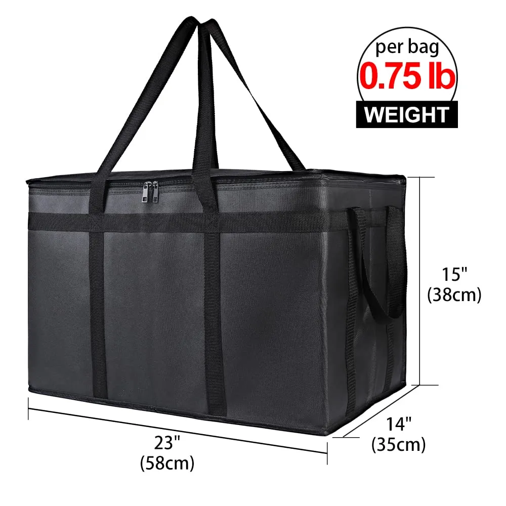 2-Pack Insulated Food Delivery Bag for Hot and Cold Meal, XXXL, Black, Grocery Tote Insulation Bag for Catering, Large Pizza Warmer