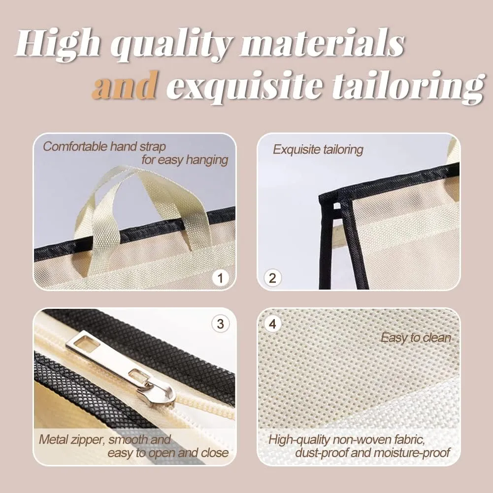 2 PCS Hanging Handbag Storage Organizer Purse Dustproof Storage Bag Transparent Non-woven Storage Bag with Zipper and Handle (L)